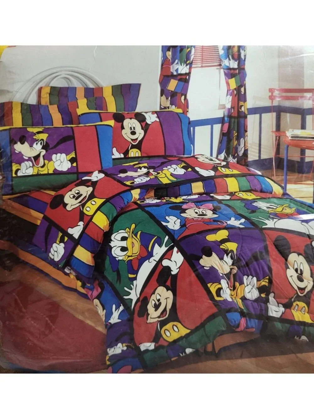 Vtg Disney Mickey's for Kids Stuff Three-Piece Twin Sheet Set Color Block